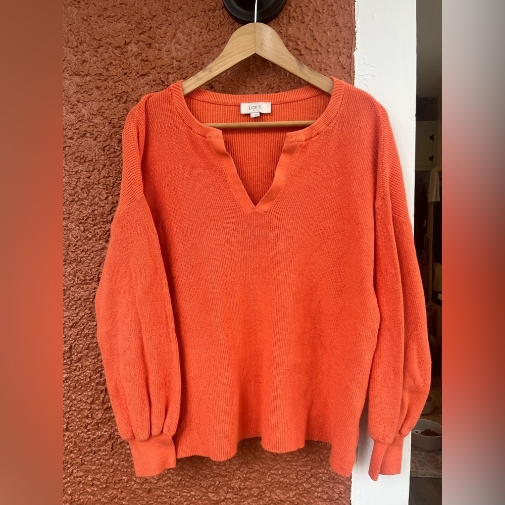 LOFT TUNIC SWEATER Ladies Size Large- Orange, 100% Cotton